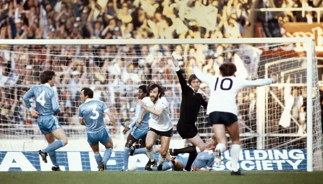 Ricky Villa scores at Wembley for Tottenham in the 1981 FA Cup final