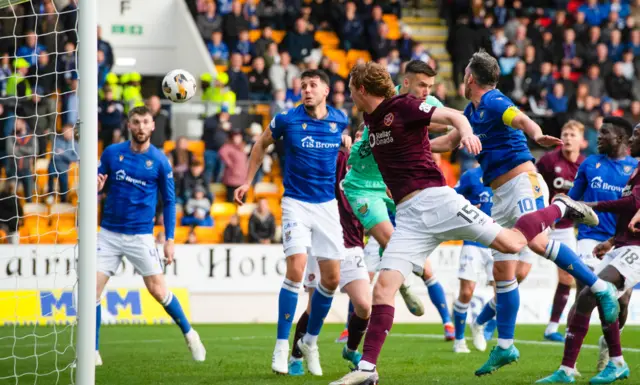 Nicky Clark scores an own goal to give St Johnstone the lead against Hearts