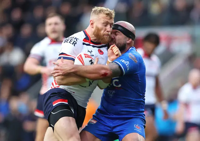 England's Luke Thompson in action with Samoa's Jazz Tevaga