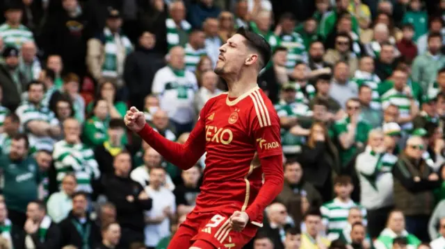 Aberdeen’s Ester Sokler celebrates after scoring to make it 2-2 during a Scottish Gas Scottish Cup semi-final match between Aberdeen and Celtic at Hampden Park, on April 20, 2024.