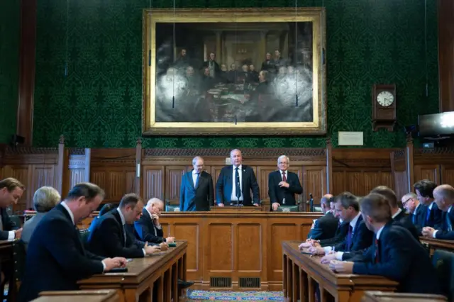 Bob Blackman announces the results of the ballot in the fourth round in the Conservative Party leadership contest in the Houses of Parliament