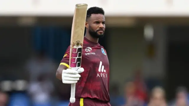 Shai Hope celebrates reaching his century