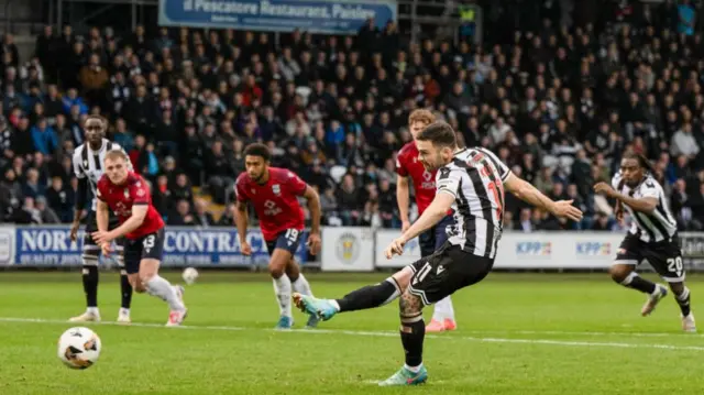 Greg Kiltie takes a penalty for St Mirren against Ross County that was ultimately saved