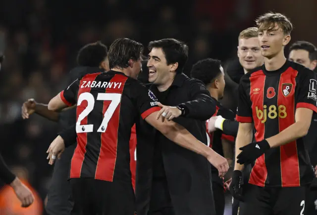 AFC Bournemouth manager Andoni Iraola and Illya Zabarnyi celebrate