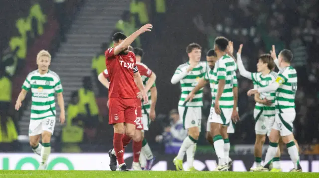 GLASGOW, SCOTLAND - NOVEMBER 02: Aberdeen's Graeme Shinnie looks dejected during a Premier Sports Cup semi-final match between Celtic and Aberdeen at Hampden Park, on November 02, 2024, in Glasgow, Scotland. (Photo by Alan Harvey / SNS Group)