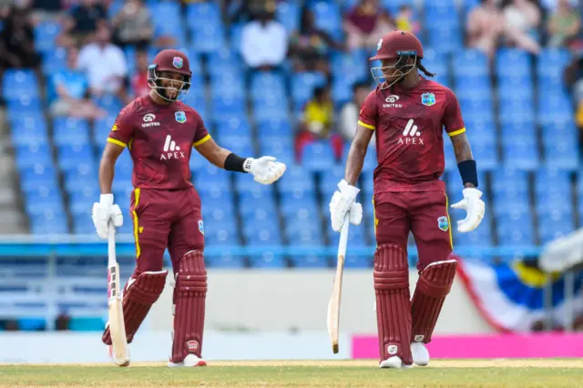 Keacy Carty and Shai Hope of West Indies during the second ODI