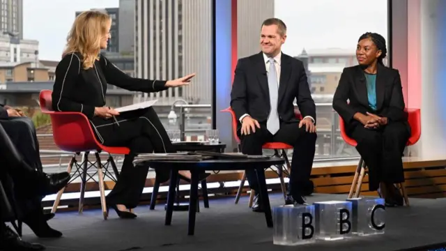 Robert Jenrick MP and Kemi Badenoch MP (Conservative Party leadership candidates) on the BBC current affairs programme, Sunday with Laura Kuenssberg 29/09/2024.