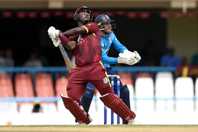 Sherfane Rutherford of the West Indies bats