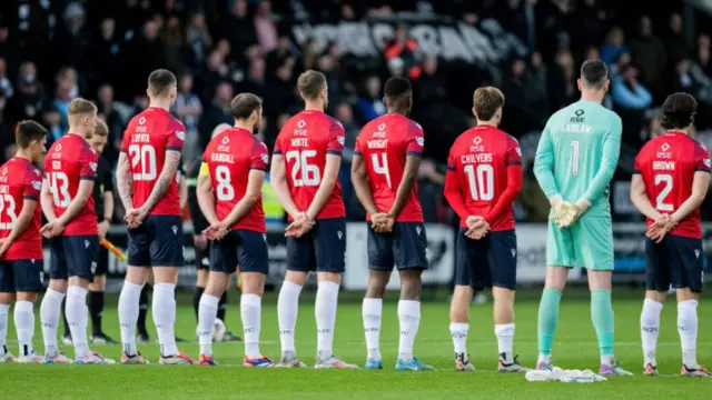 Ross County players observing a minute's silence