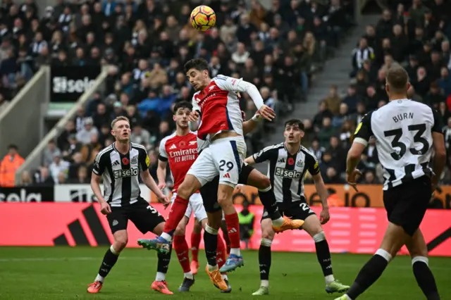 Kai Havertz attempts a header against Newcastle for Arsenal