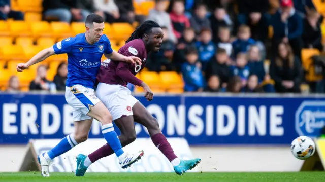 St Johnstone's Jason Holt with Hearts' Malachi Boateng