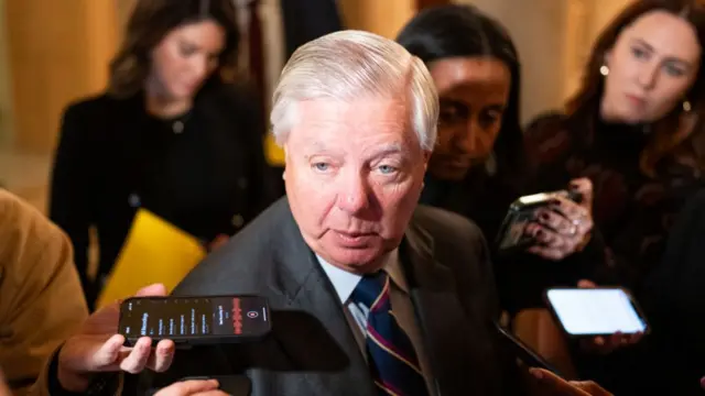 Sen. Lindsey Graham, R-S.C., speaks to reporters after meeting with Vice President-elect JD Vance and nominee to be Attorney General former Rep. Matt Gaetz, R-Fla., in the Capitol on Wednesday, November 20, 2024.