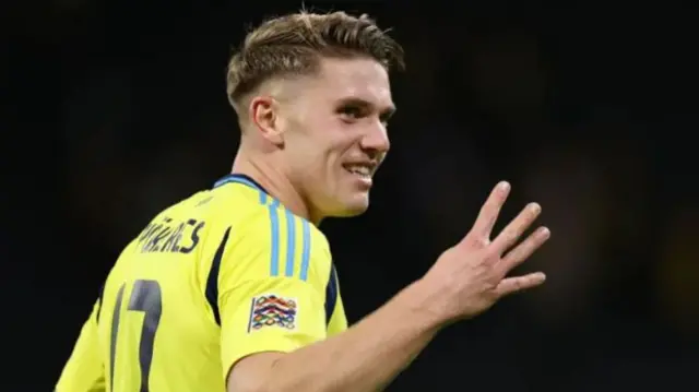 Viktor Gyokeres celebrates scoring for Sweden against Azerbaijan
