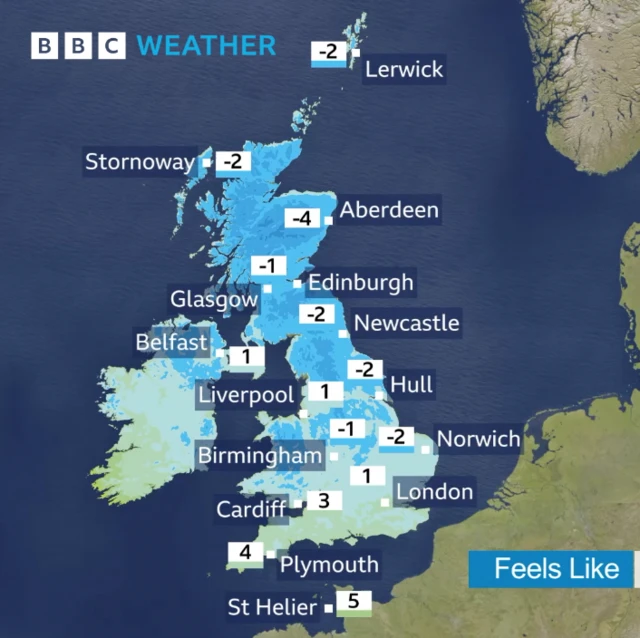 Map of temperatures around the UK