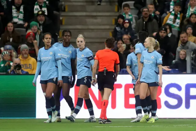 Khadija Shaw of Manchester City celebrates with team mates