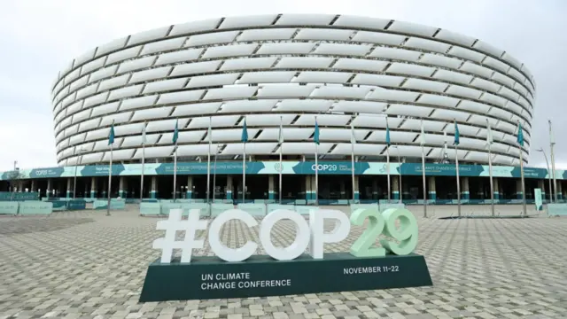 A view shows a venue of the COP29 United Nations climate change conference, in Baku, Azerbaijan