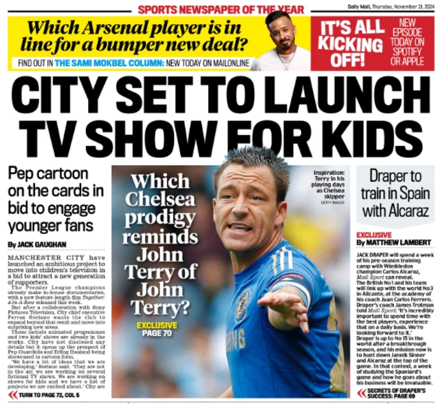 Back page of the Daily Mail on 21 November 2024