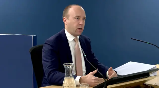 Former health secretary Matt Hancock, giving evidence to the UK Covid-19 Inquiry in London