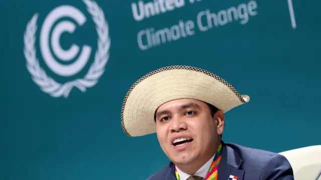 Juan Carlos Monterrey Gomez, Special Representative for Climate Change, Ministry of Environment of Panama speaks during a press conference at the COP29 United Nations climate change conference, in Baku