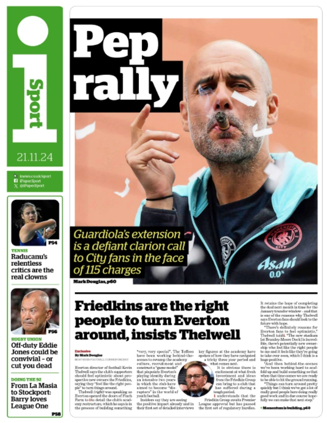 Back page of the i on 21 November 2024