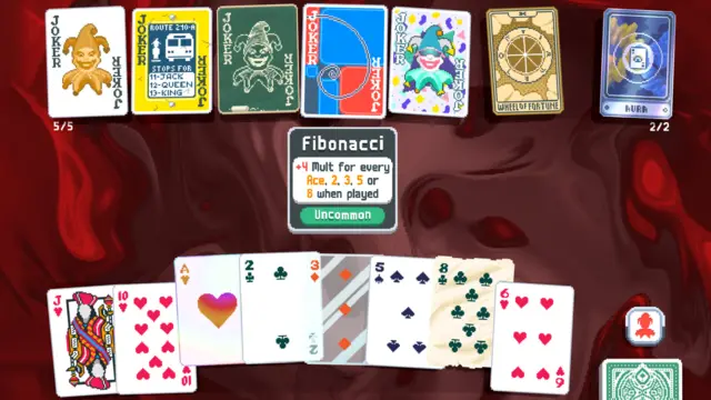 A screenshot of the game Balatro, displaying poker cards on the right and scores and money count on the left