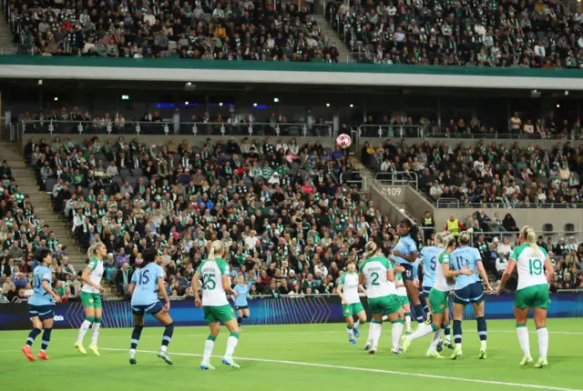 Khadija Shaw of Manchester City wins a header