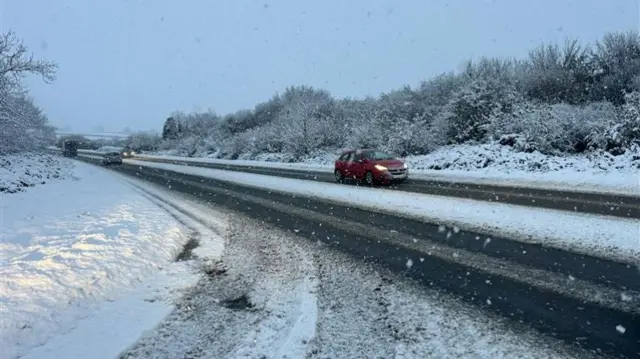 Snow covered A roads in Cornwall.