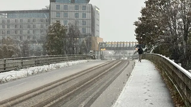 Snow on overpass