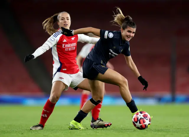 Sofia Cantore of Juventus is challenged by Lia Walti