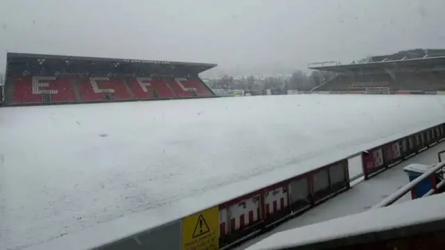 Exeter City's St James Park ground has been under a blanket of snow