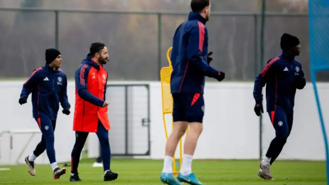 Manchester United head coach Ruben Amorim on the field during a training session