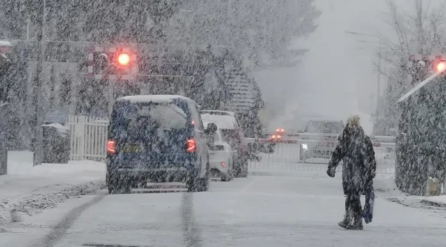 A snow flurry in Kingussie in the Highlands on Thursday afternoon