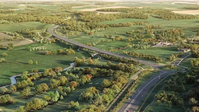 Digitally generated images of the link road, showing a Wensum viaduct