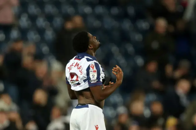 West Brom's Josh Maja rues a missed chance