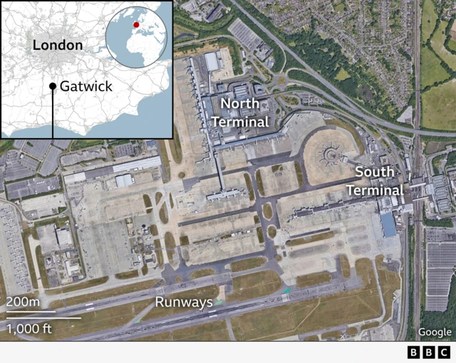 Gatwick Airport google maps graphic