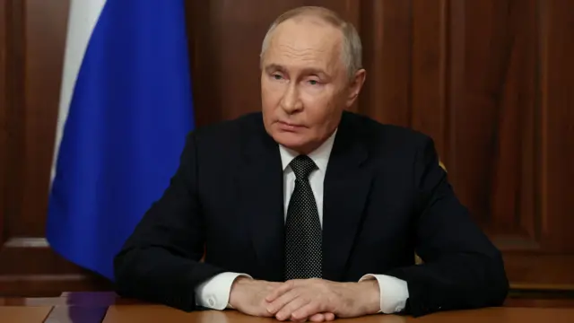 Russian President Vladimir Putin makes a televised address