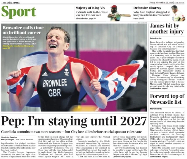 Back page of the Times on 22 November 2024