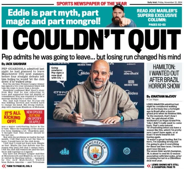 Back page of the Daily Mail on 22 November 2024