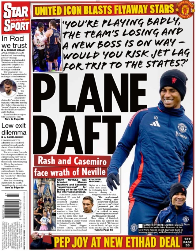 Back page of the Daily Star on 22 November 2024