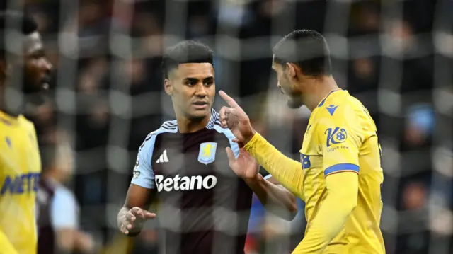 Crystal Palace's Maxence Lacroix reacts towards Aston Villa's Ollie Watkins