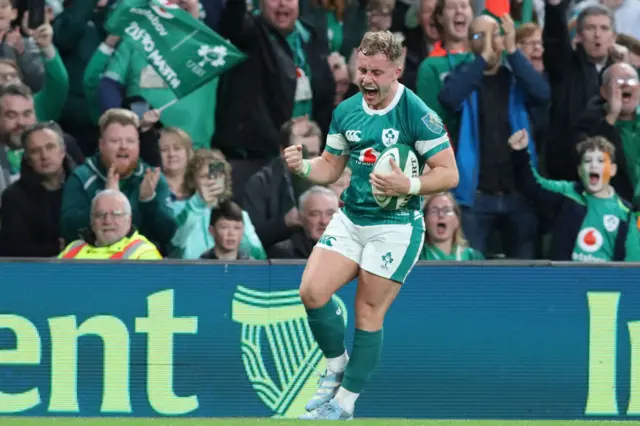 Craig Casey celebrates try