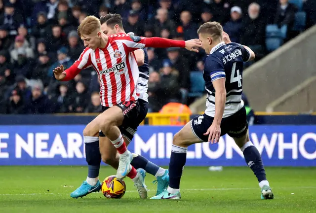 Sunderland's Tom Watson in action against Millwall's Shaun Hutchinson