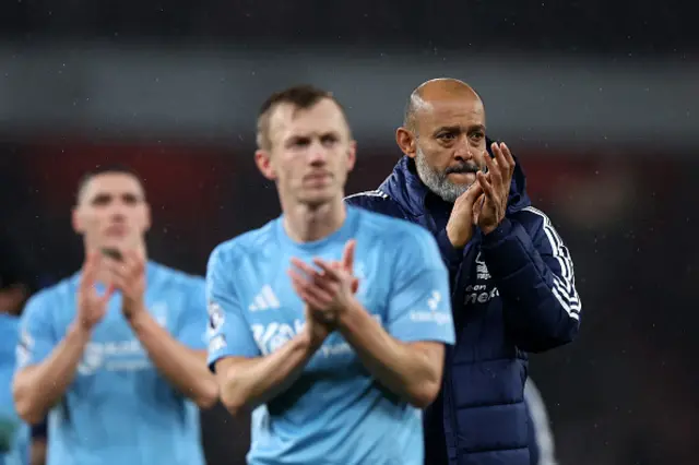 Nuno Espirito Santo, Manager of Nottingham Forest, applauds the fans