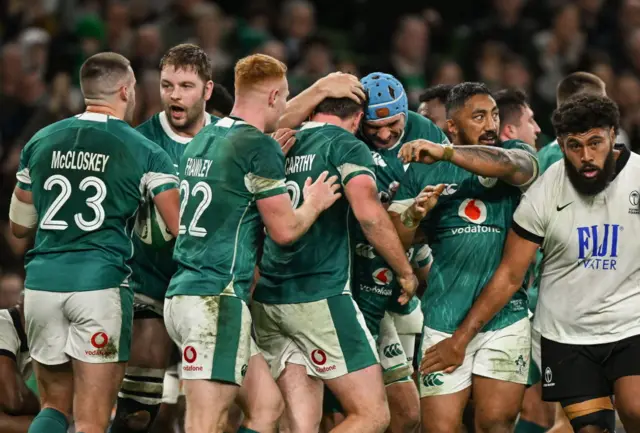 Ireland celebrate try