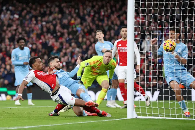 Jurrien Timber of Arsenal scores a disallowed goal