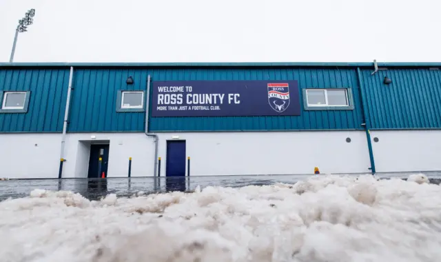 Snow piled up outside Victoria Park in Dingwall