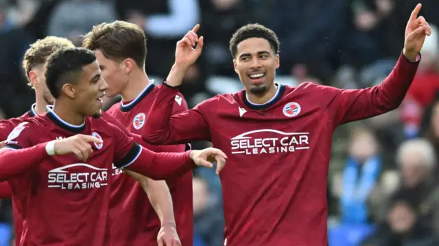 Reading celebrate Harvey Knibbs' goal v Peterborough