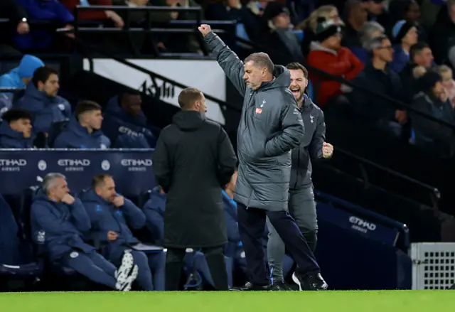 Ange Postecoglou, Manager of Tottenham Hotspur, celebrates