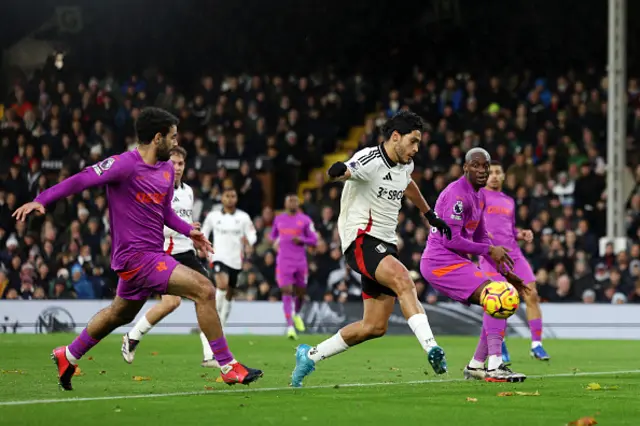 Raul Jimenez of Fulham misses a chance