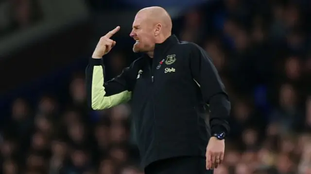 Sean Dyche, Manager of Everton, reacts